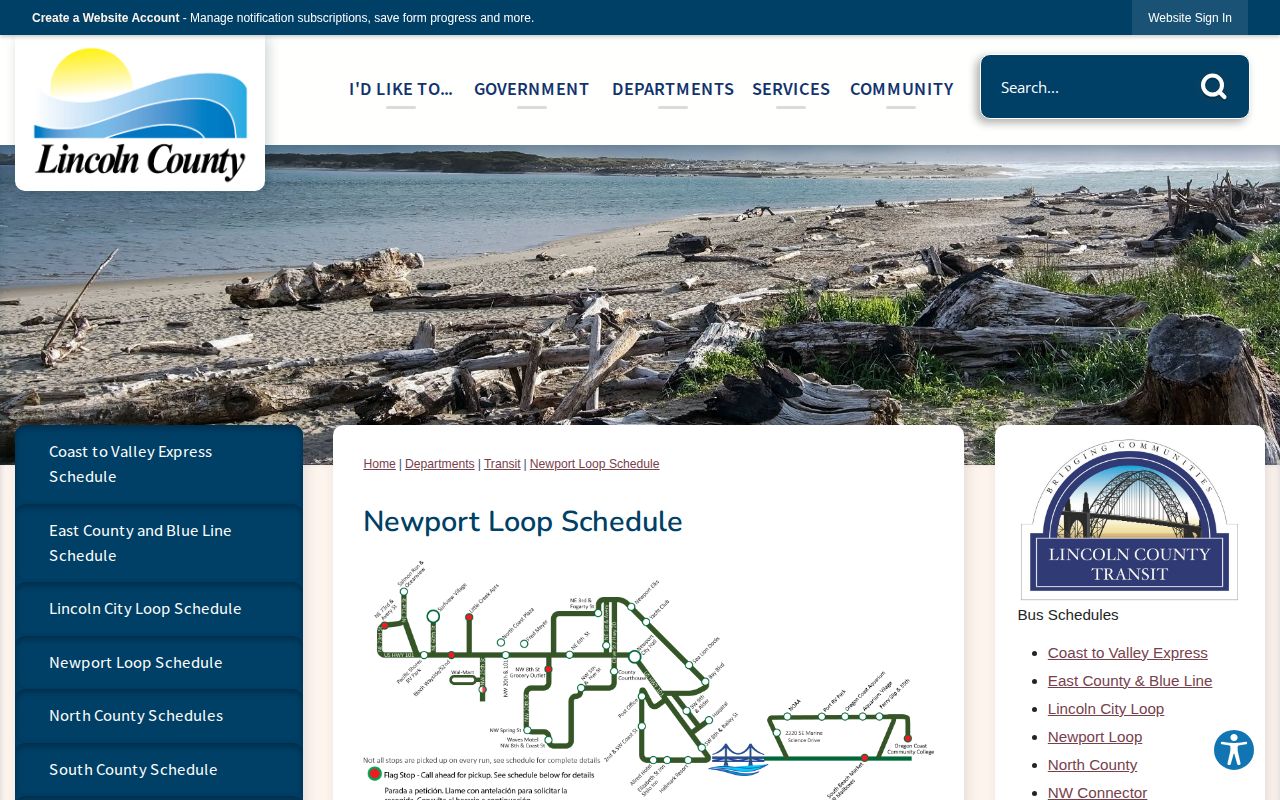 Newport Loop schedule near Lincoln County Jail release location