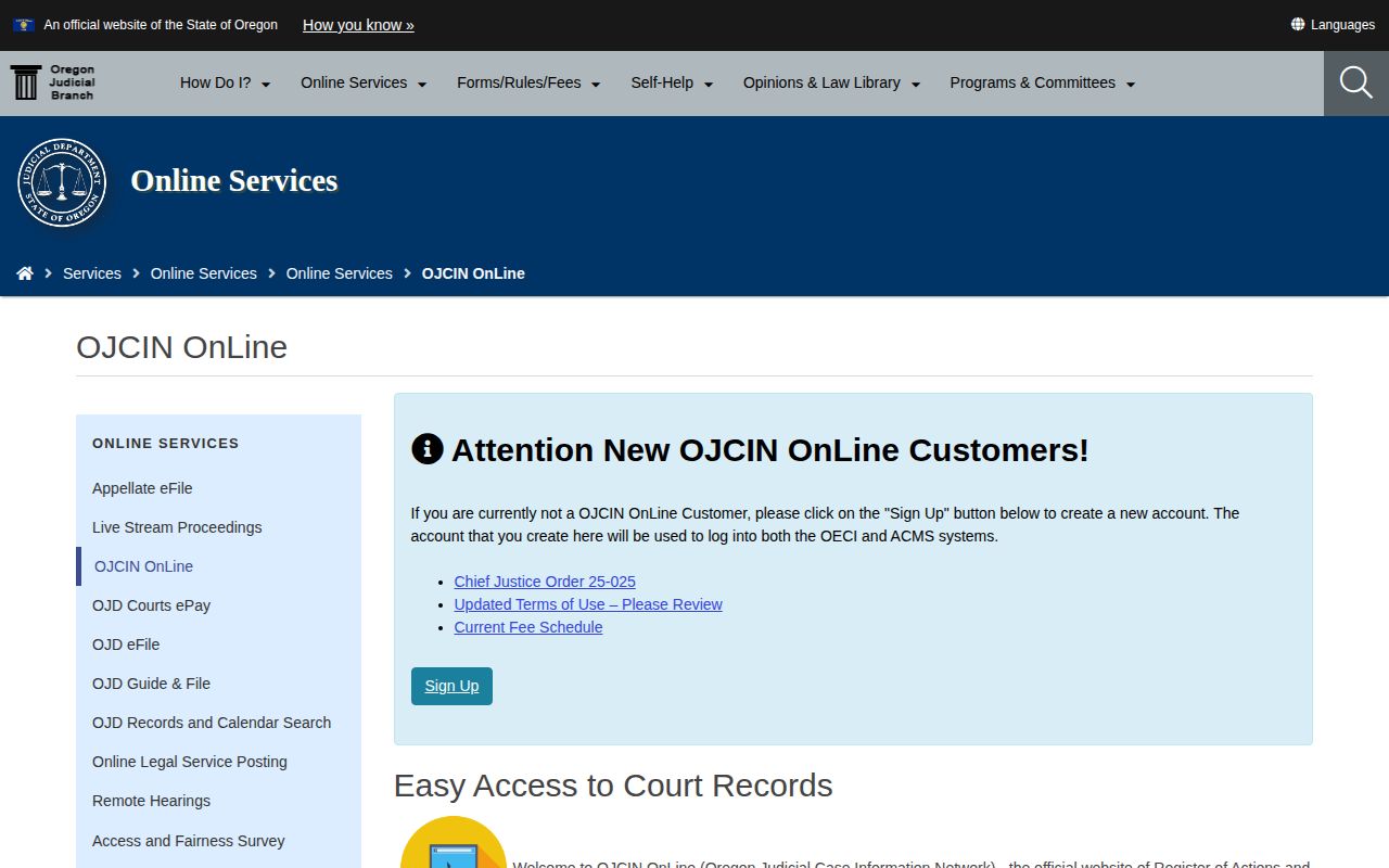 OJCIN court register route for Lincoln County 72-hour release records