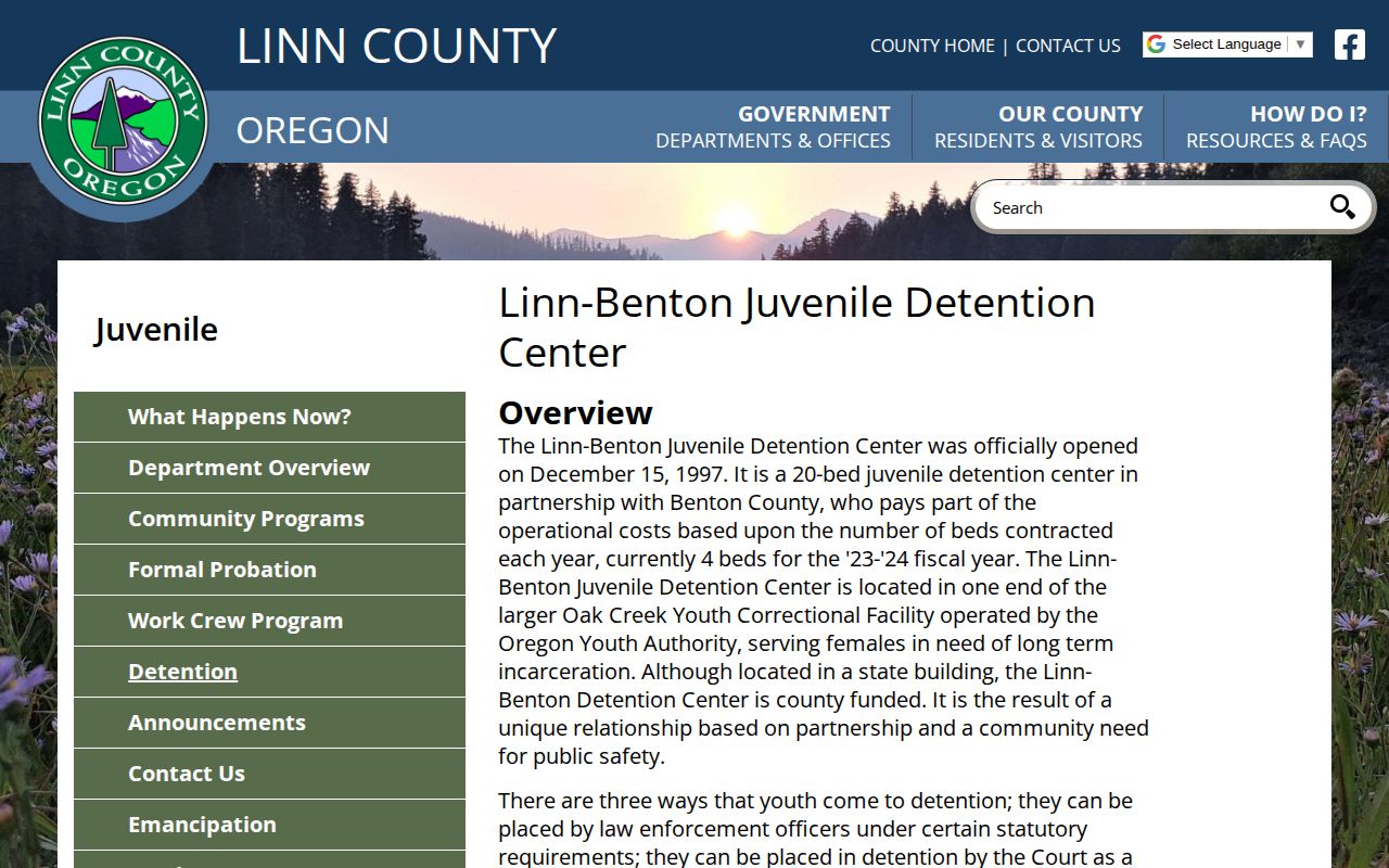 Official Linn-Benton Juvenile Detention Center release and facility information