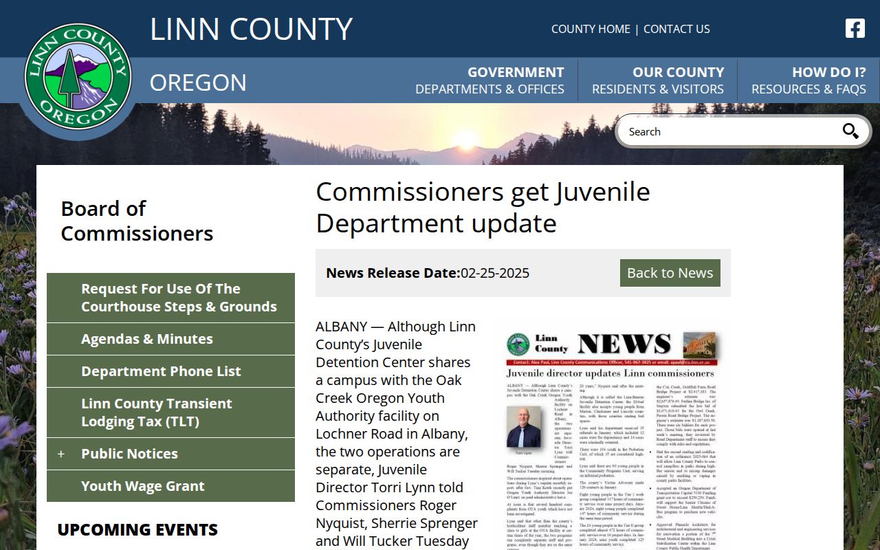 Linn-Benton Juvenile Detention Center service confirmation for Lincoln County youth release records